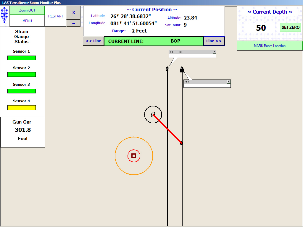 The boom is a safe distance away from the mobile vehicle.